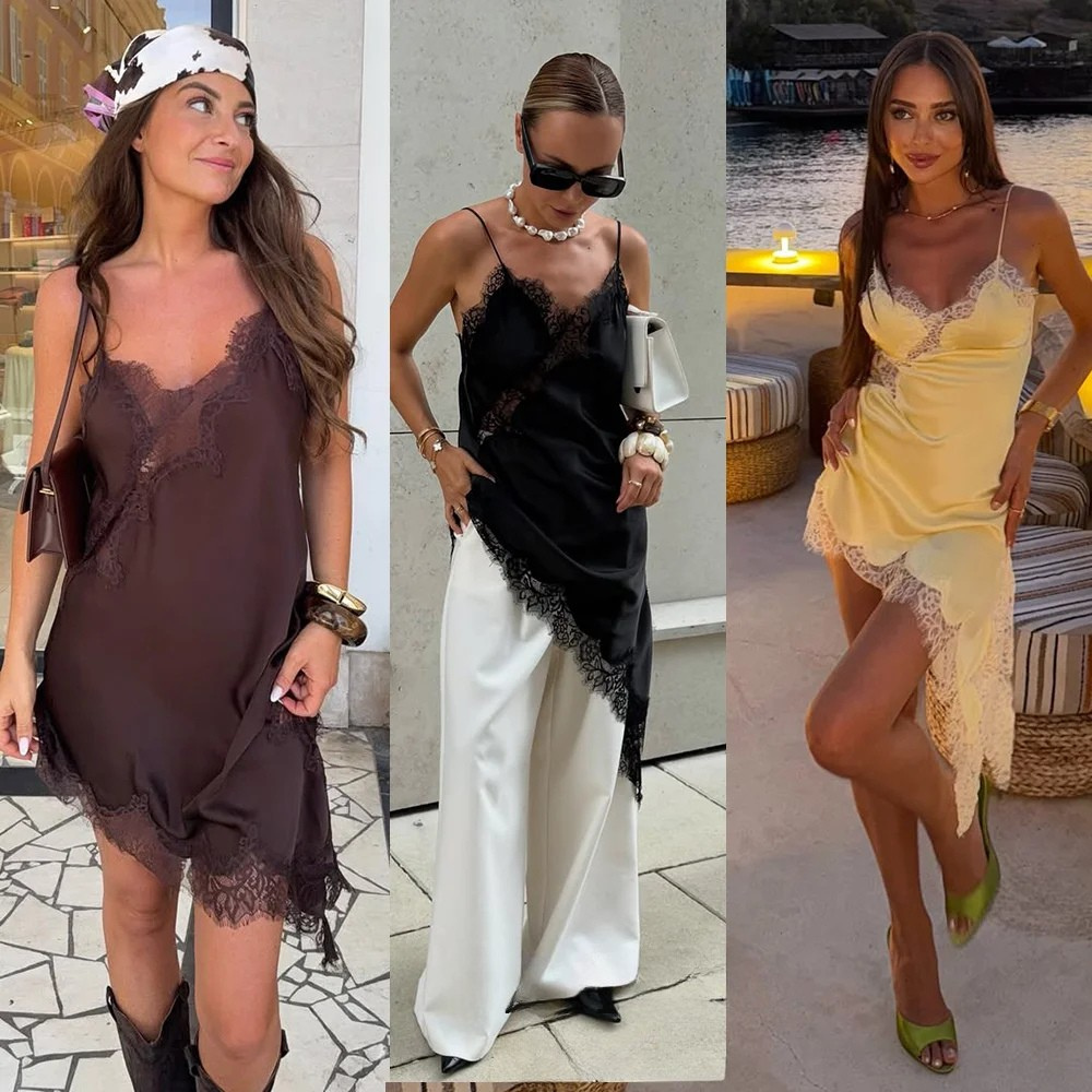 BELLA - SATIN LACE ASYMMETRICAL DRESS