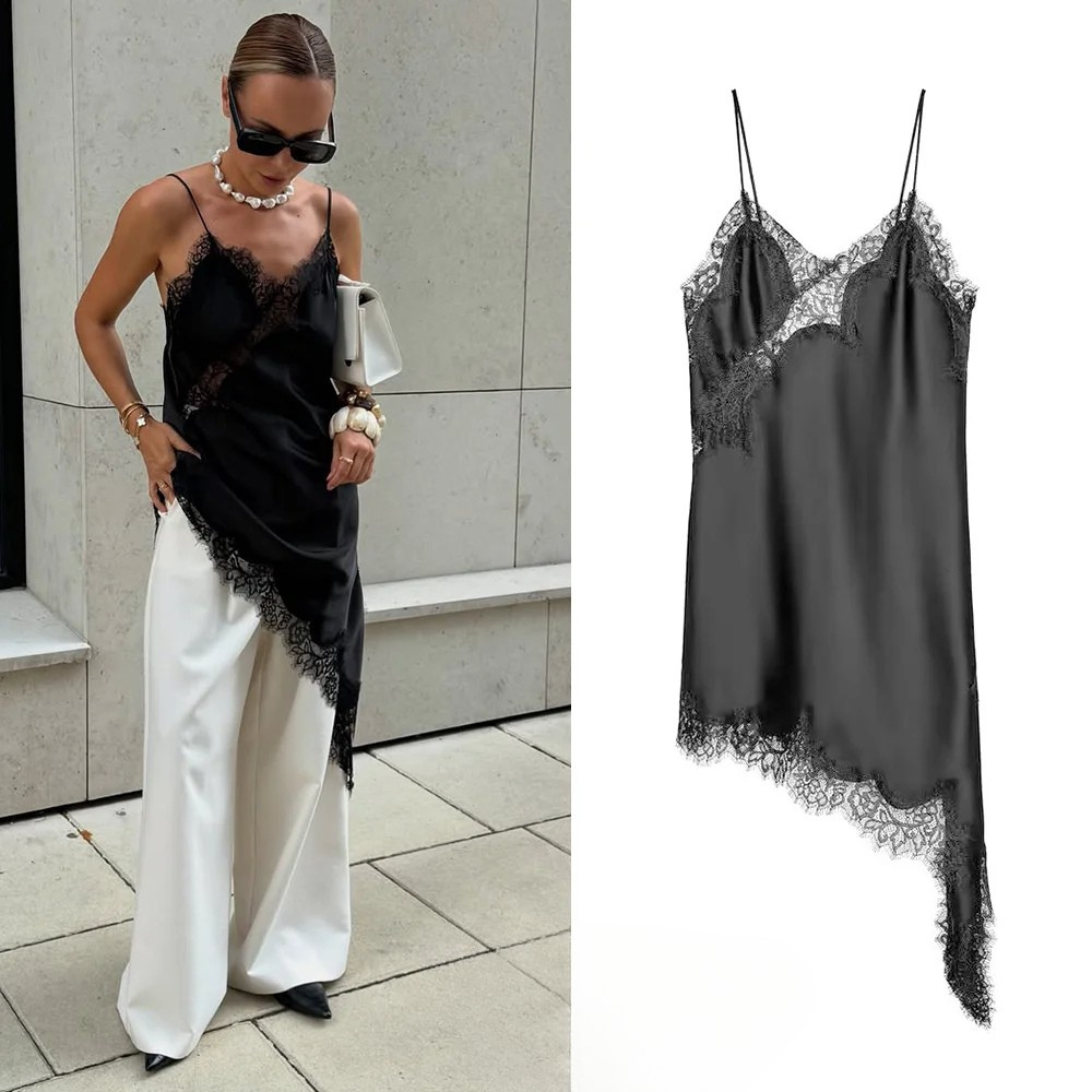 BELLA - SATIN LACE ASYMMETRICAL DRESS